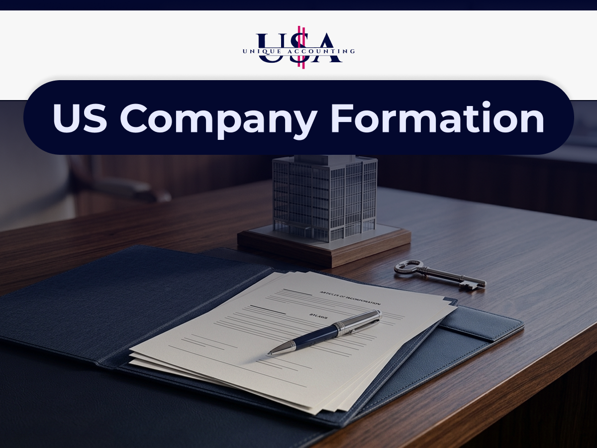 Business formation documents with building model and corporate key