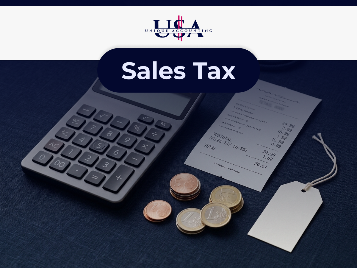 Calculator with retail receipt and coins for sales tax compliance