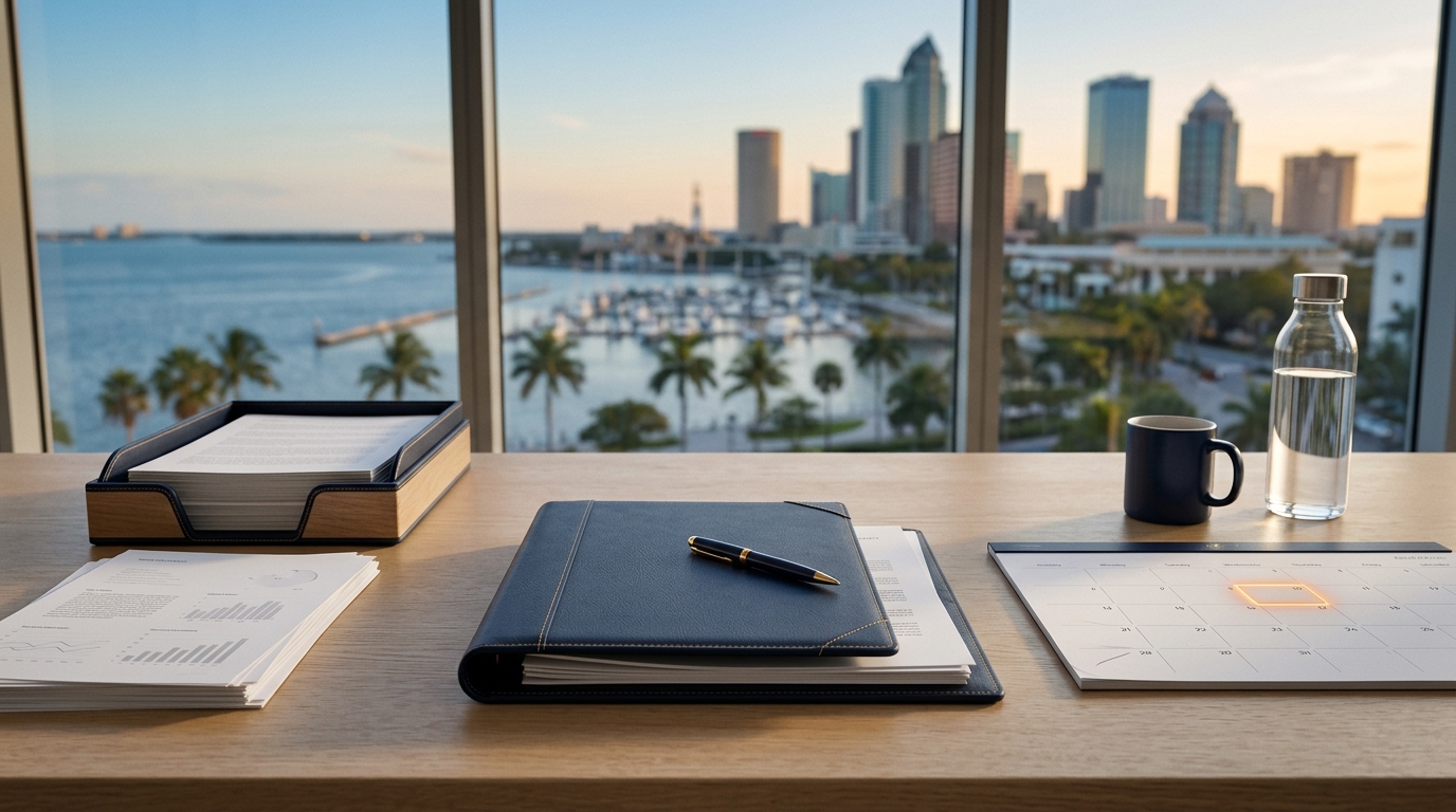 Annual calendar with reminder bookmark and corporate documents for Florida Annual Report renewal